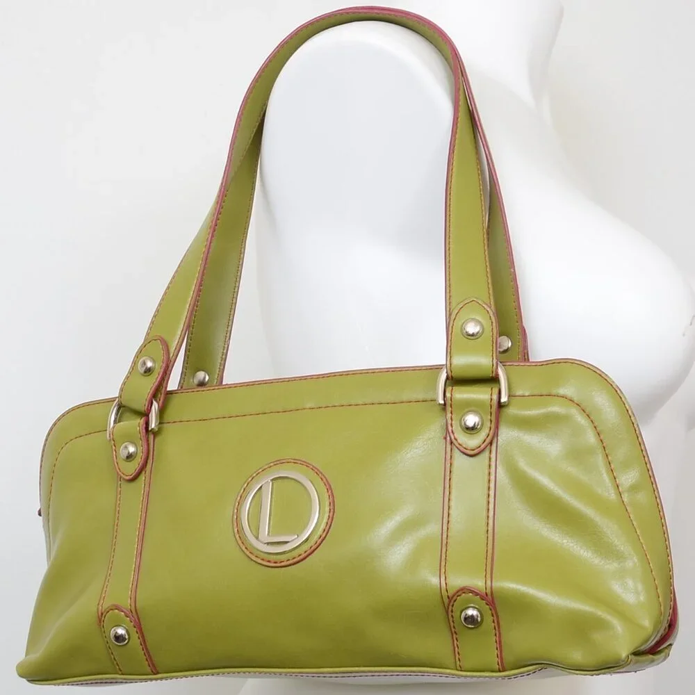 Nine West Green Pink Vegan‎ Leather Satchel Handbag Purse Retro Twee Colorful
